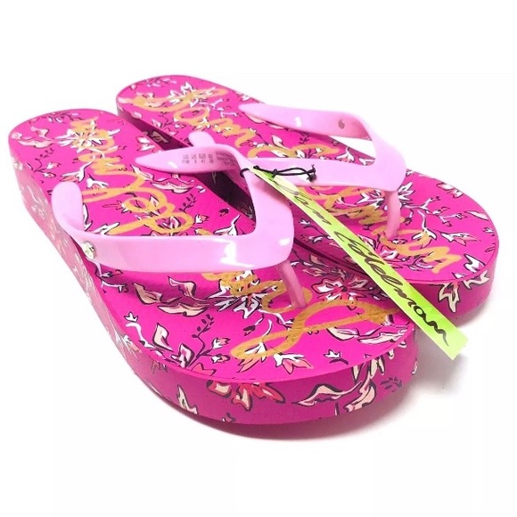 hot pink wedge flip flops